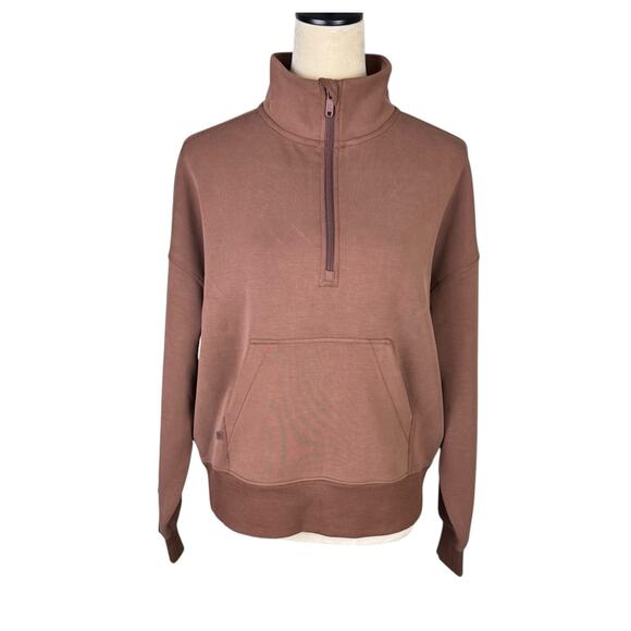 CRZ YOGA M/L SoftAura Brown Half Zip Funnel Neck Pocket Pullover Sweatshirt Top - Picture 3 of 12
